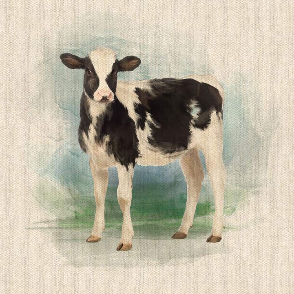 Fabric Panels Animal Quilting for Cushion Bag Panels Fabric Linen Look (Cow)