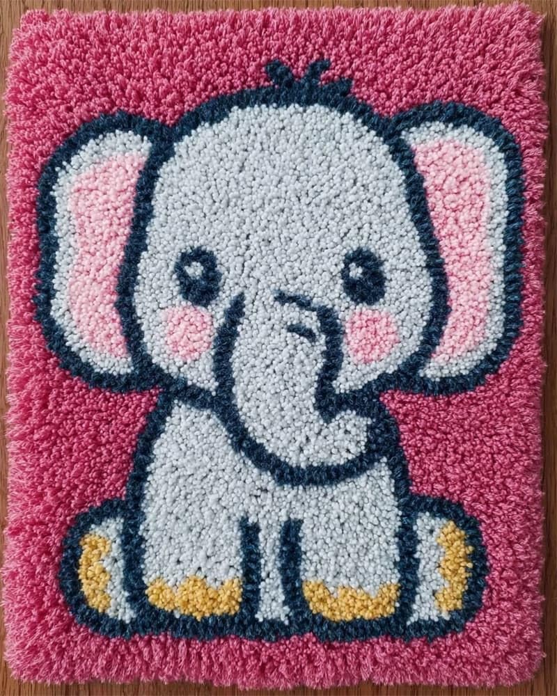 FWRTYCB Latch Hook Kits Rug Making Crafts with Pattern Printed,Cute Elephant 20X15Inch Large Latch Hook Rug Kit Tapestry Rug Making Kits DIY Crafts Unfinished Handmade Crochet Yarn for Adults Begin