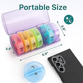 Sukuos Weekly Pill Organizer 7 Day 2 Times a Day, Large Daily Pill Box Easy to Open, Portable AM PM Pill Case for Medicine/Vitamin/Fish Oil/Supplements (Glitter Purple)