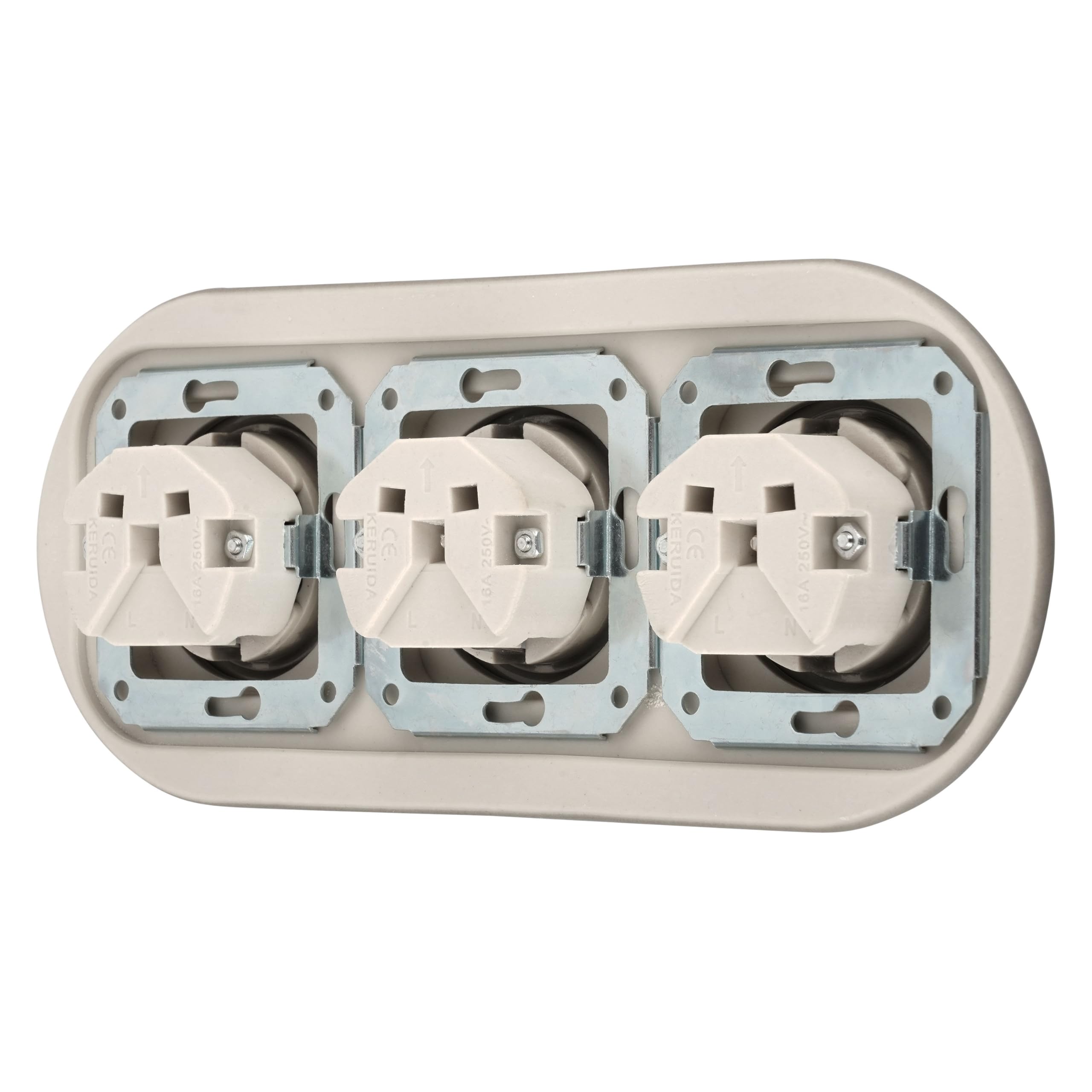 Unterputz Porzellan Retro Steckdose 3-fach, All-in-One, SET Serie PR1 graubeige