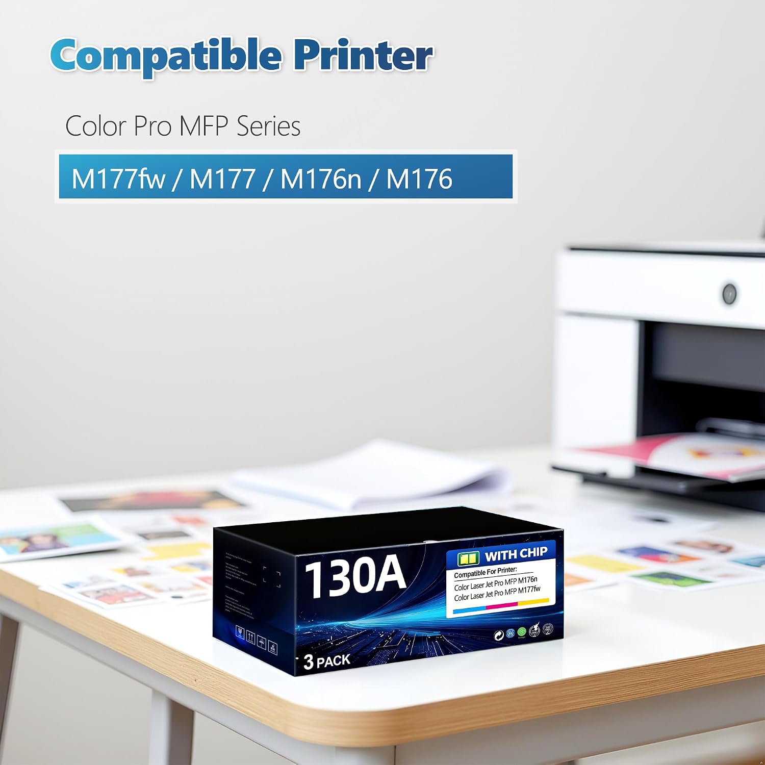 BERRYSKY 130A Toner Cartridge (3-Pack,Cyan/Magenta/Yellow) Compatible HP 130A Toner Cartridges Replacement for Color Pro MFP M177fw M177 M176n M176 Printer