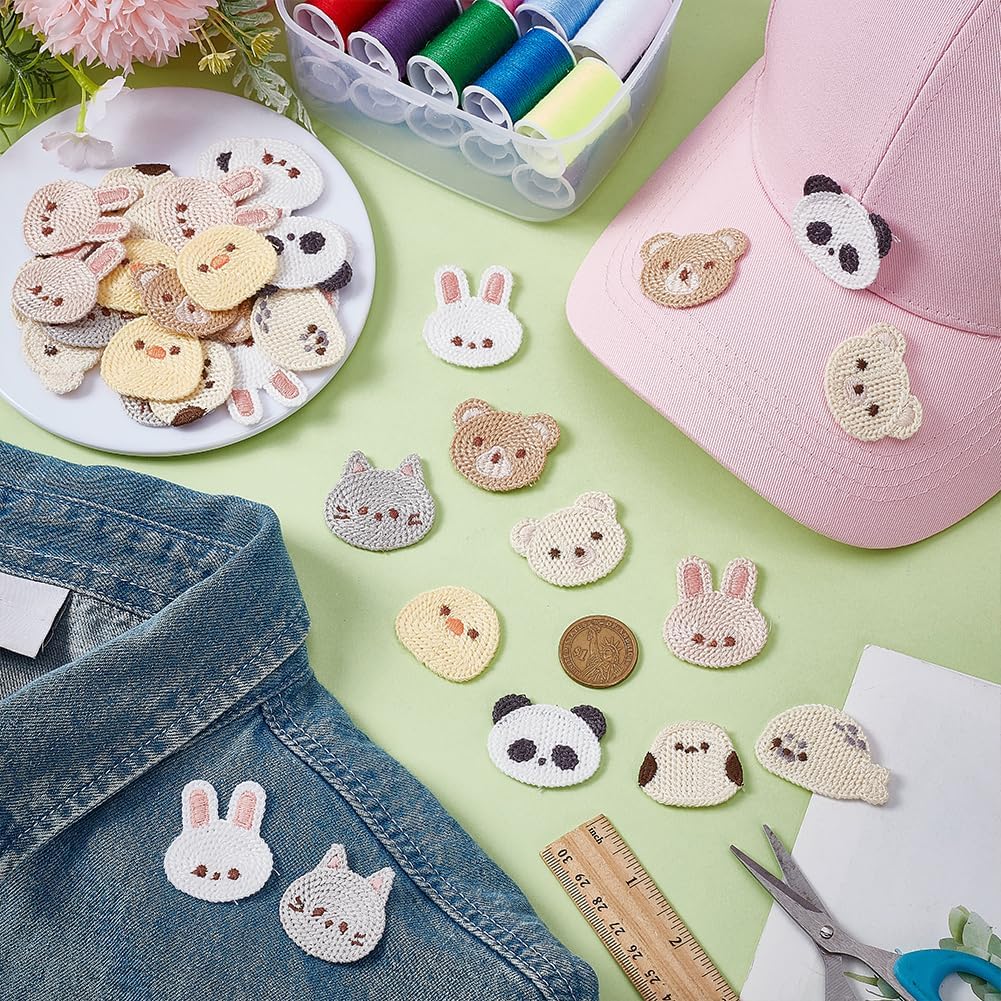 FINGERINSPIRE 36 PCS Crochet Appliques 9 Style Lovely Animals Sew On Patch Rabbit Bird Seal Small Knitted Animals Designs for DIY Crafts Headbands Jeans Backpacks Fabric Decor