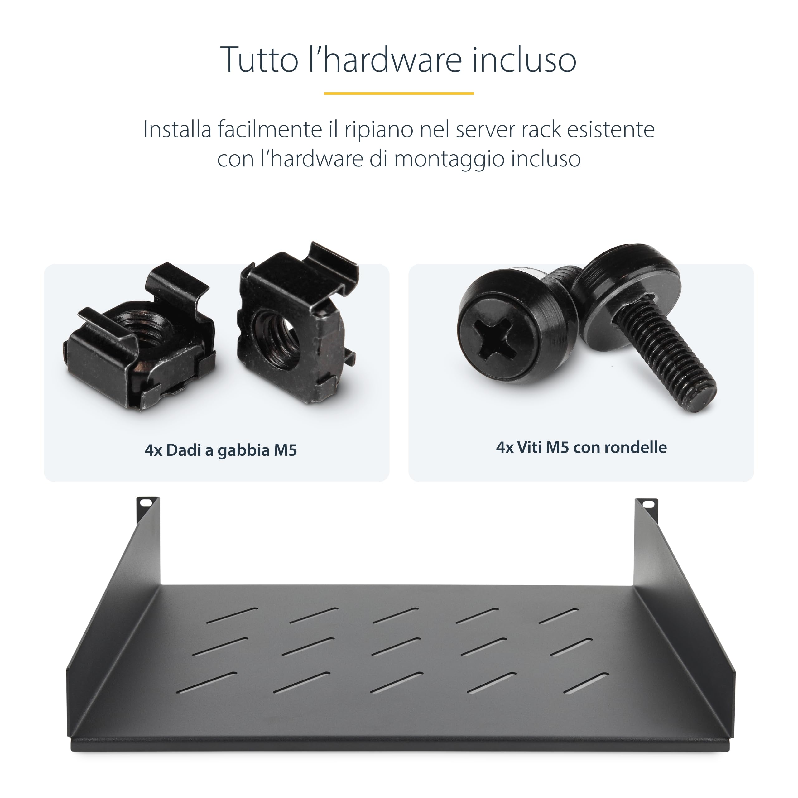 StarTech.com Ripiano Rack 19" 2U Ventilato, Mensola a sbalzo per Armadio Rack; portata 11,3kg, profondità di montaggio 31,5cm