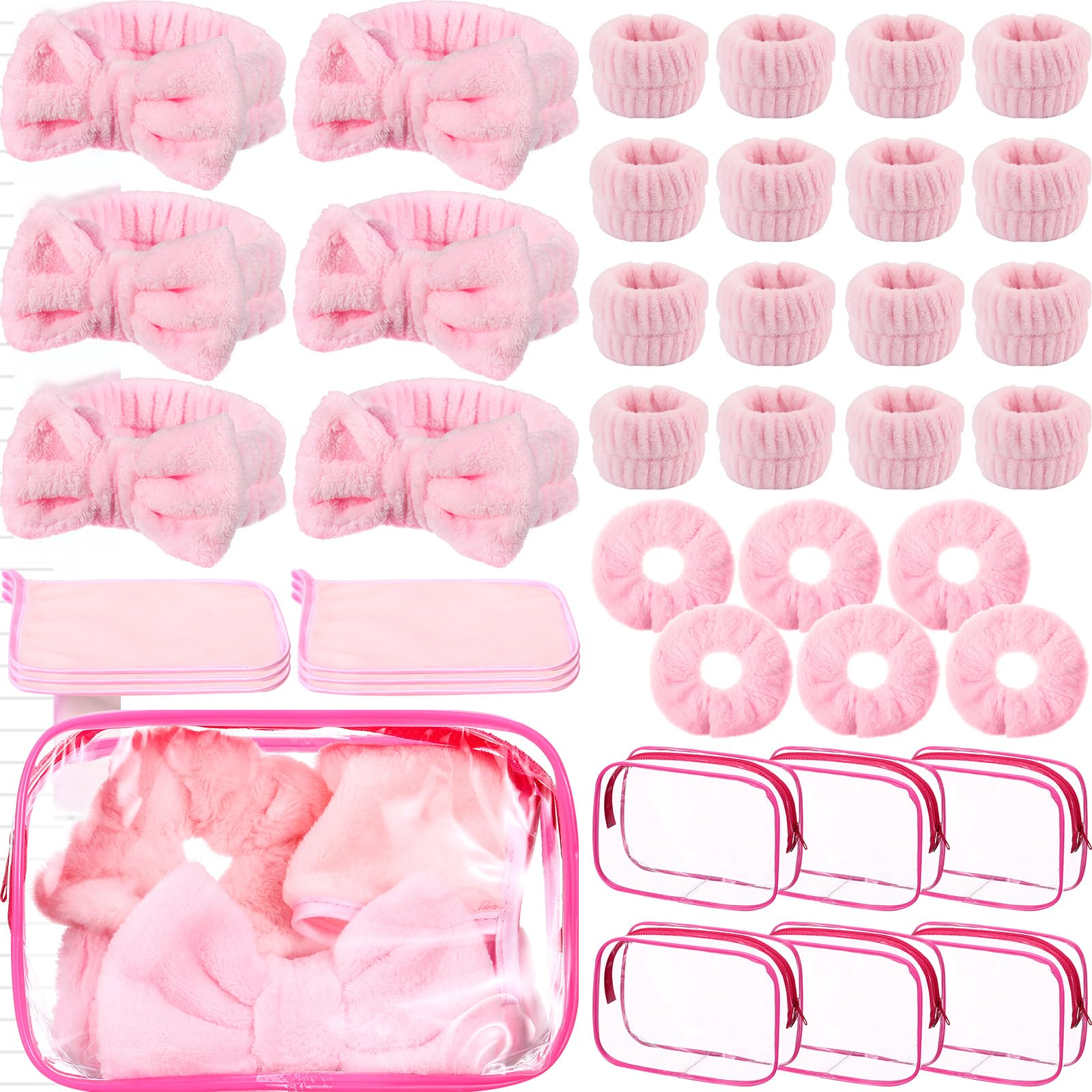 Hoteam 36 Pieces Galentines Spa Party Supplies for Girls Sleepover Party Supplies 6 Spa Headband 6 Wristband 6 Velvet Scrunchies 6 Makeup Remover