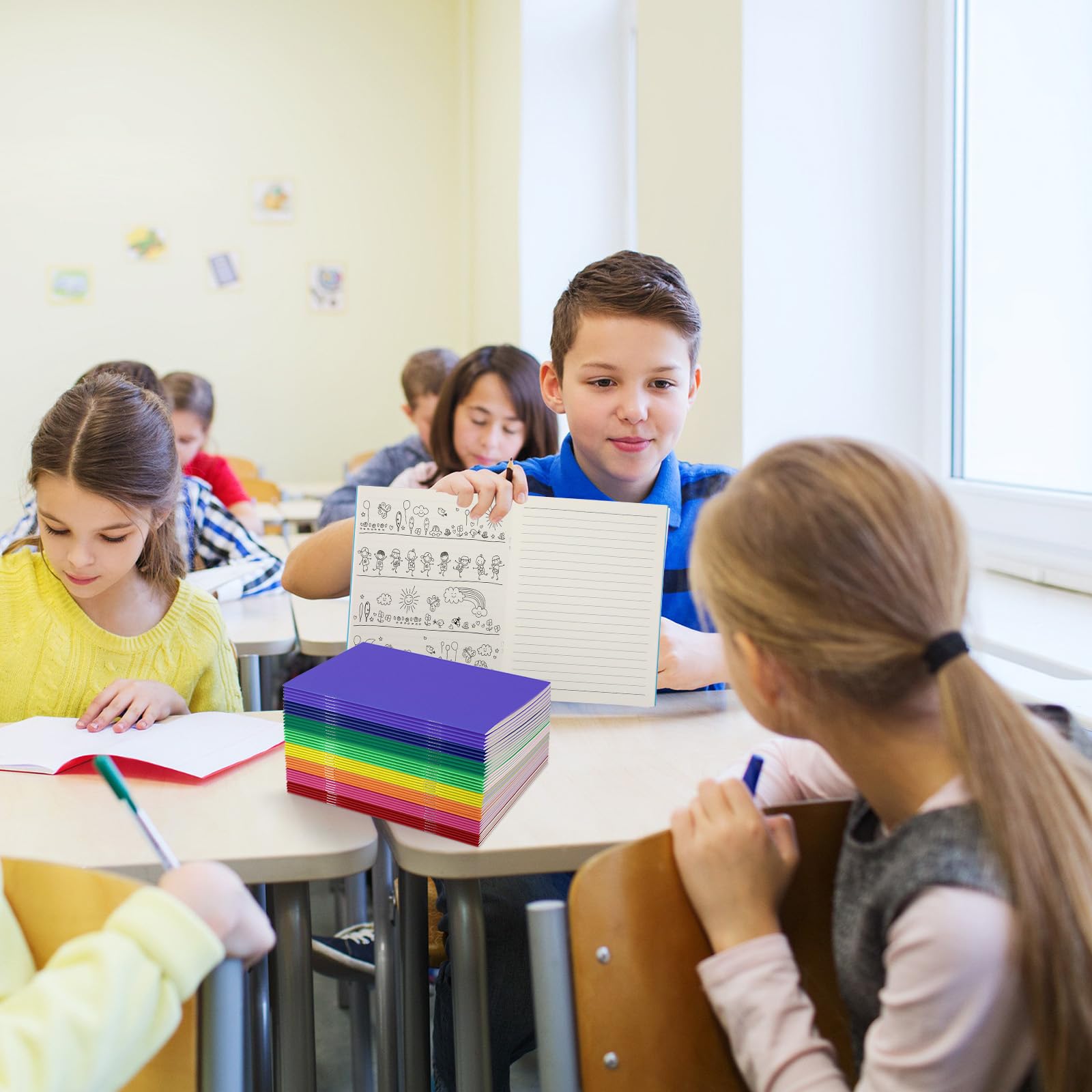 Gueevin 24 quaderni vuoti per bambini per scrivere storie, diari sfusi per studenti, libri K-2+, libri in brossura, pagine a righe, diari per scuola elementare, arti e mestieri, 14 x 21,1 cm (colori