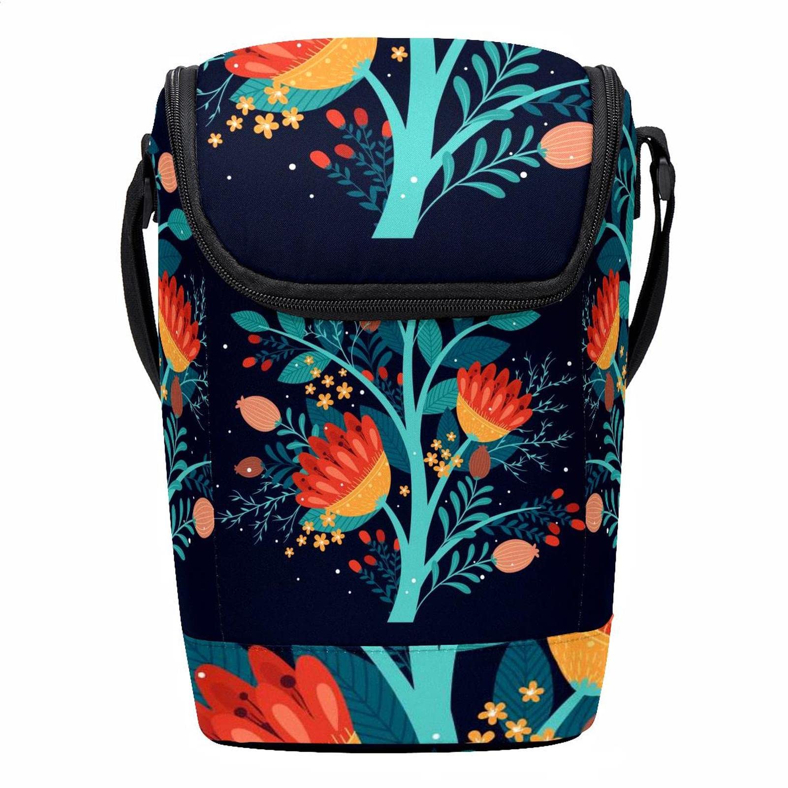 Bolsa de almuerzo floral azul oscuro con aislamiento térmico para llevar comida