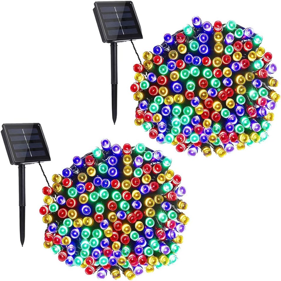 Toodour Solar Christmas Lights, 2 Packs Total 144ft 400 LED 8 Modes Solar String Lights, Waterproof Solar Outdoor Christmas Lights for Garden, Patio, Fence, Balcony, Christmas Tree Decor – Multicolor