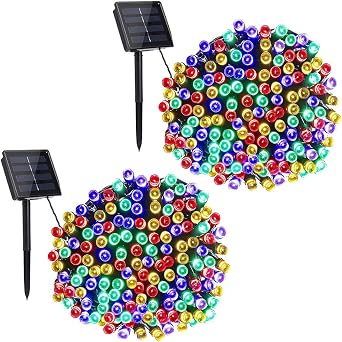 Toodour Solar Christmas Lights 2 Pack 72ft 200 LED 8 Modes Solar String Lights Waterproof Solar Outdoor Christmas Lights for Garden, Patio, Fence, Balcony, Christmas Tree Decoration Multi Color