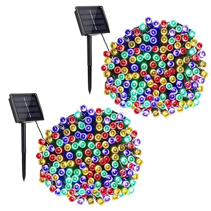 Toodour Solar Christmas Lights, 2 Packs Total 144ft 400 LED 8 Modes Solar String Lights, Waterproof Solar Outdoor Christmas Lights for Garden, Patio, Fence, Balcony, Christmas Tree Decor - Multicolor