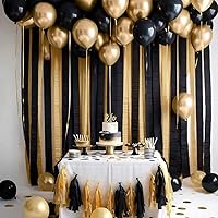 Vista 5 de Captain Décor - 4 rollos de serpentinas de papel crepé, 328 pies, paquete de 4 serpentinas doradas y negras para decoración de fiestas, serpentinas