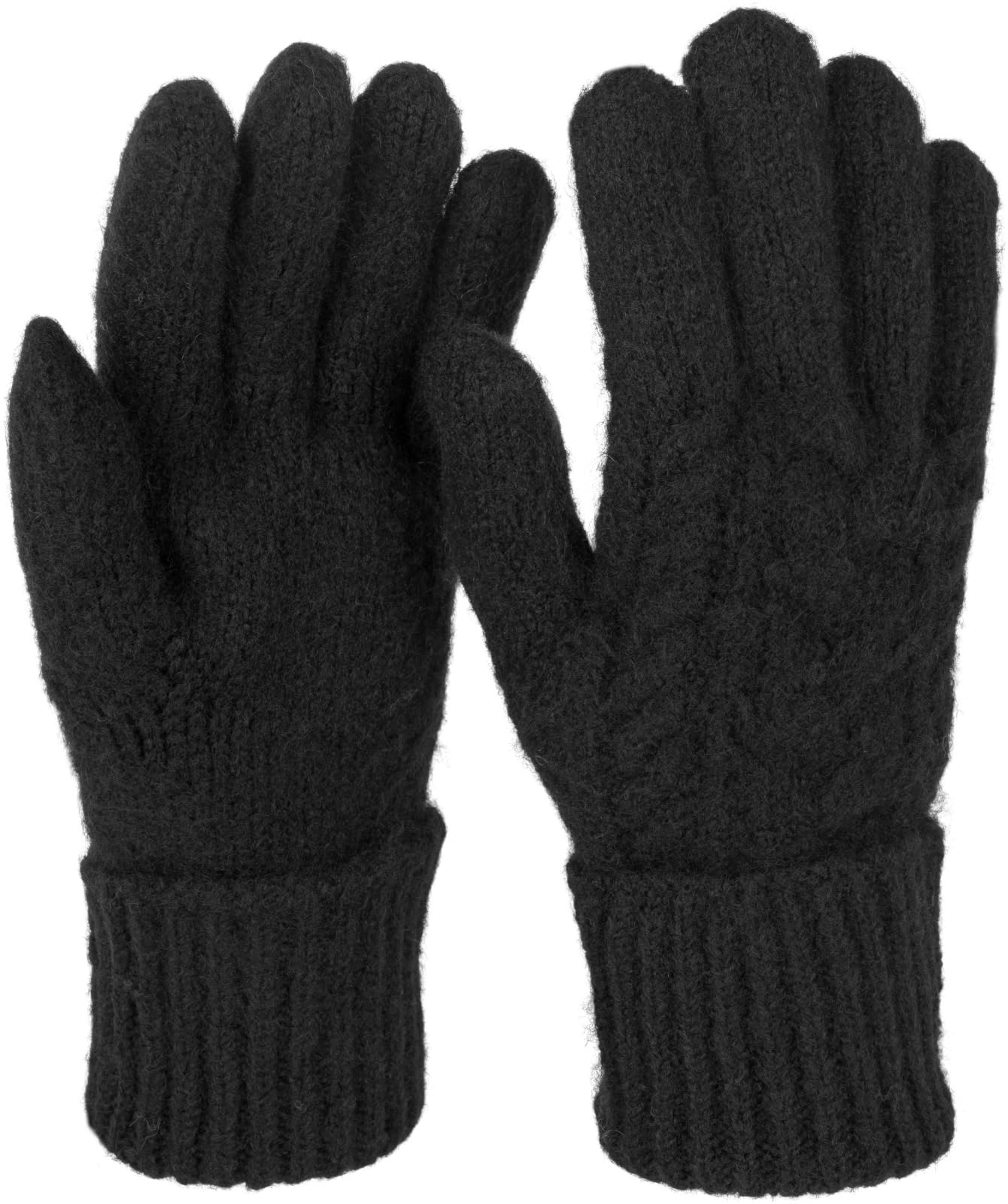 styleBREAKER Women's knitted gloves with cable knit pattern, warm winter finger gloves, versatile colours 09010051, Colour:Black