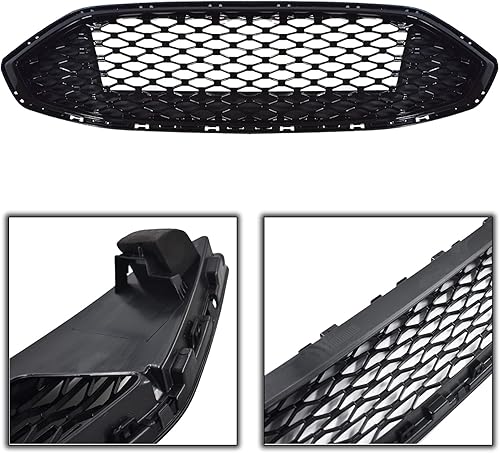 Miniatura 6 de munirater Parachoques delantero Parrilla Honeycomb Gloss Black Rejilla Reemplazo para Fusion 2017 2018