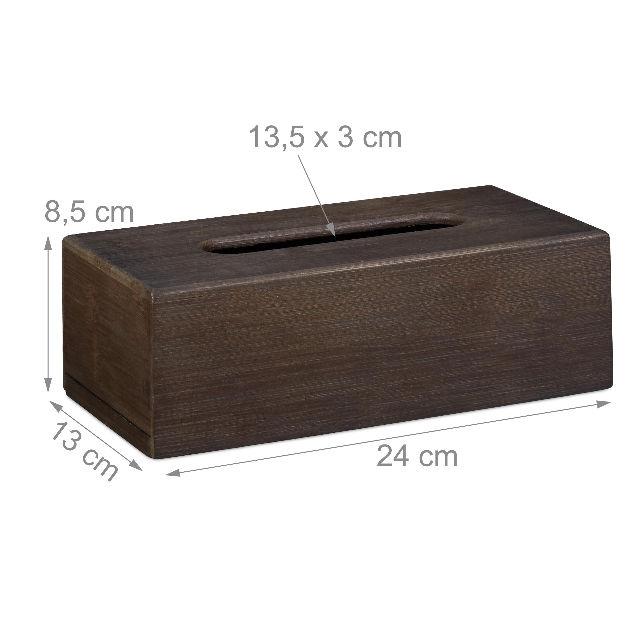 Relaxdays 2X Boîtes à mouchoirs, Distributeur de lingettes Salle de Bains, Cuisine, Bois Bambou, HLP 7,5x24x12cm, Brun foncé