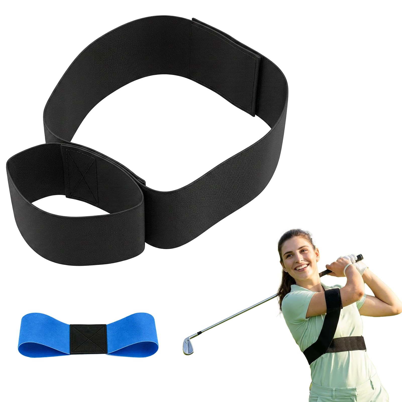 XAVURO 2Pcs Golf Swing Training Aid, Black Shoulder Band & Blue Arm Band Swing Sync Trainer, Golf Practice Equipment for Men Women Beginners