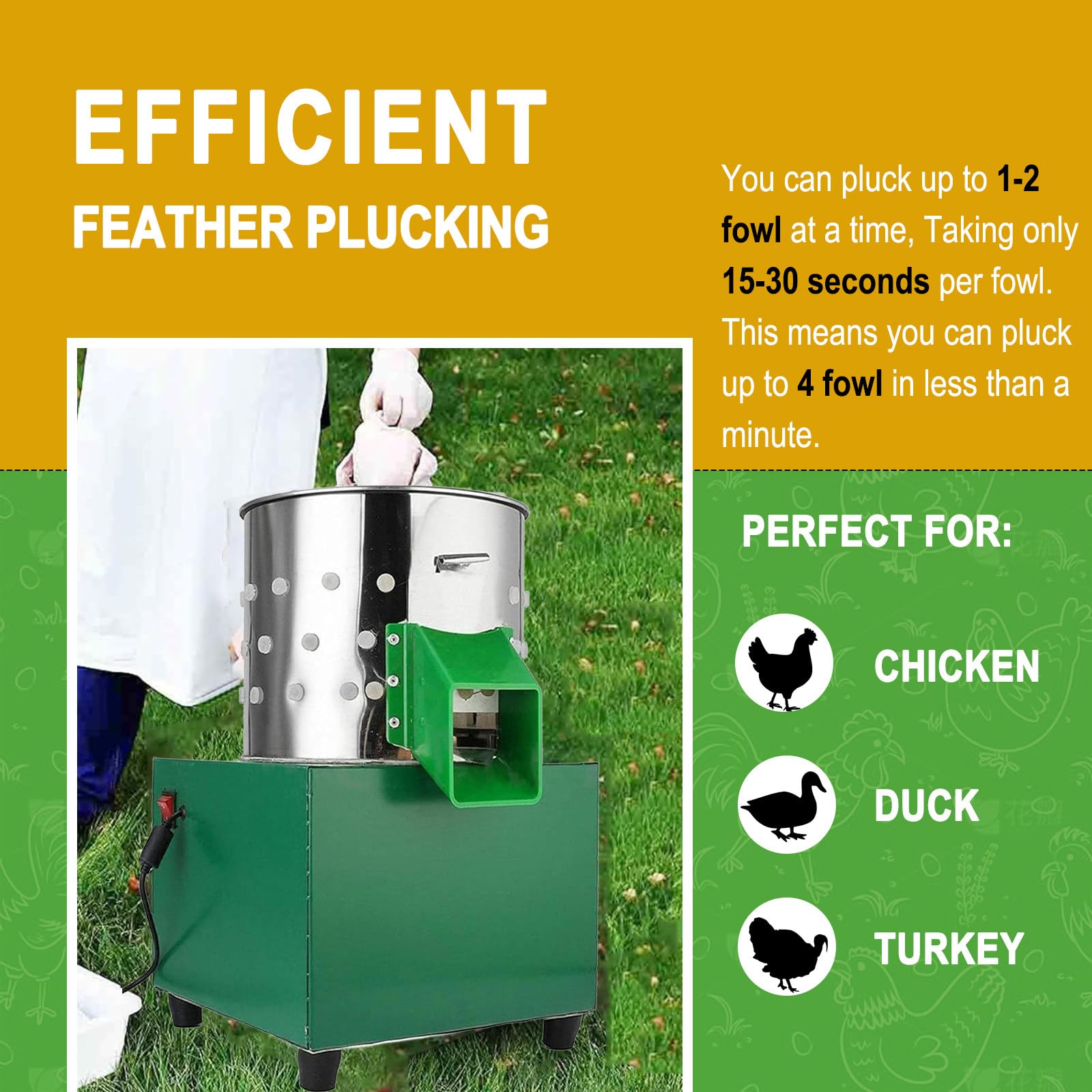 Desplumador de pollo resistente, removedor de plumas para aves de corral, pato, pavo y pájaro, máquina eficiente de desplumar plumas