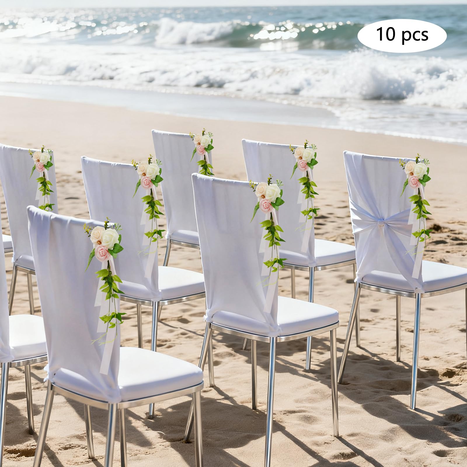 10 Stück Hochzeitsstuhl-Rücken blumen, Blumendekoration mit Bändern, Hochzeit Stuhl Deko, für Hochzeitsfeiern, rosa