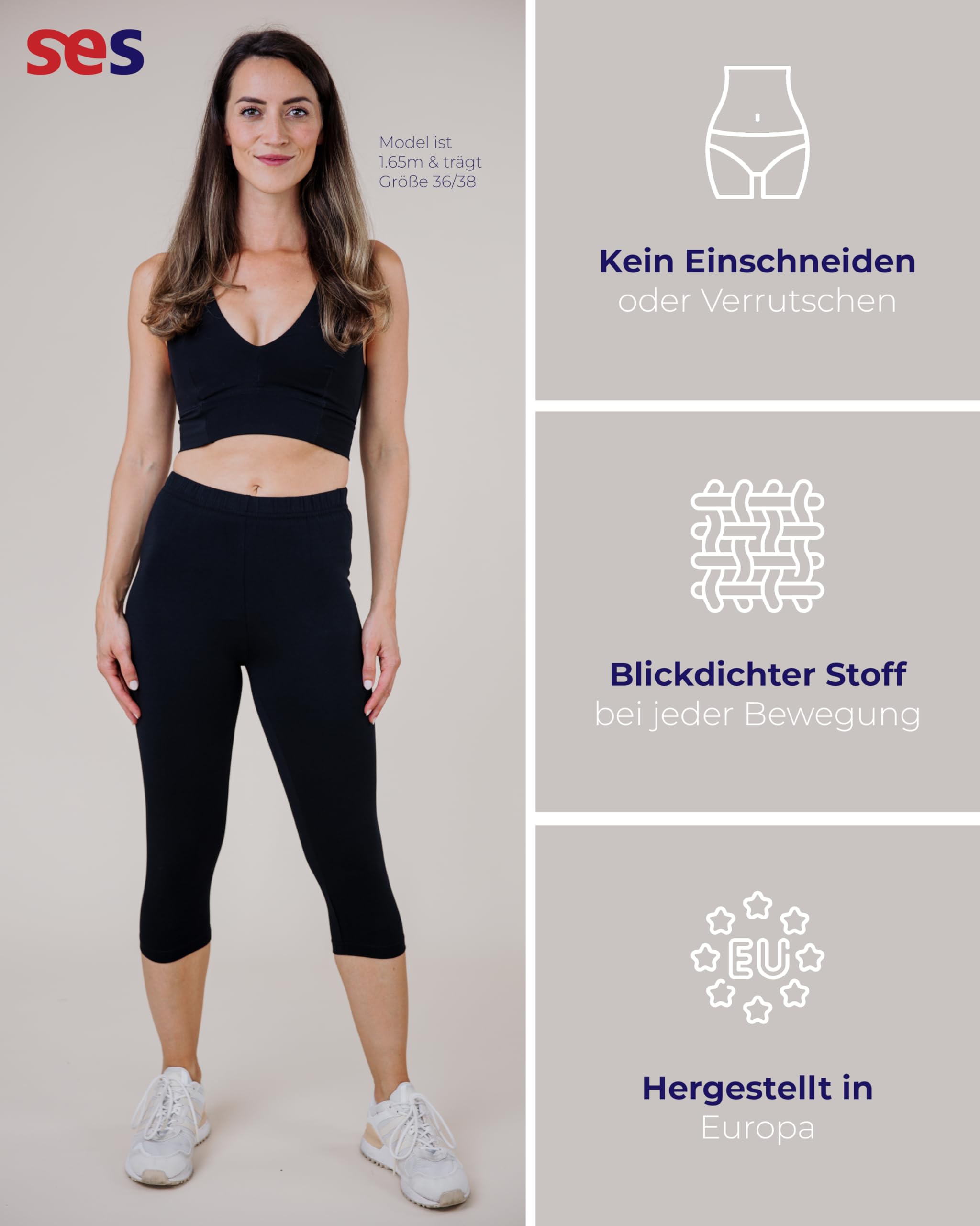 SES Legginsy damskie Capri 3/4, 2 sztuki, bawełna