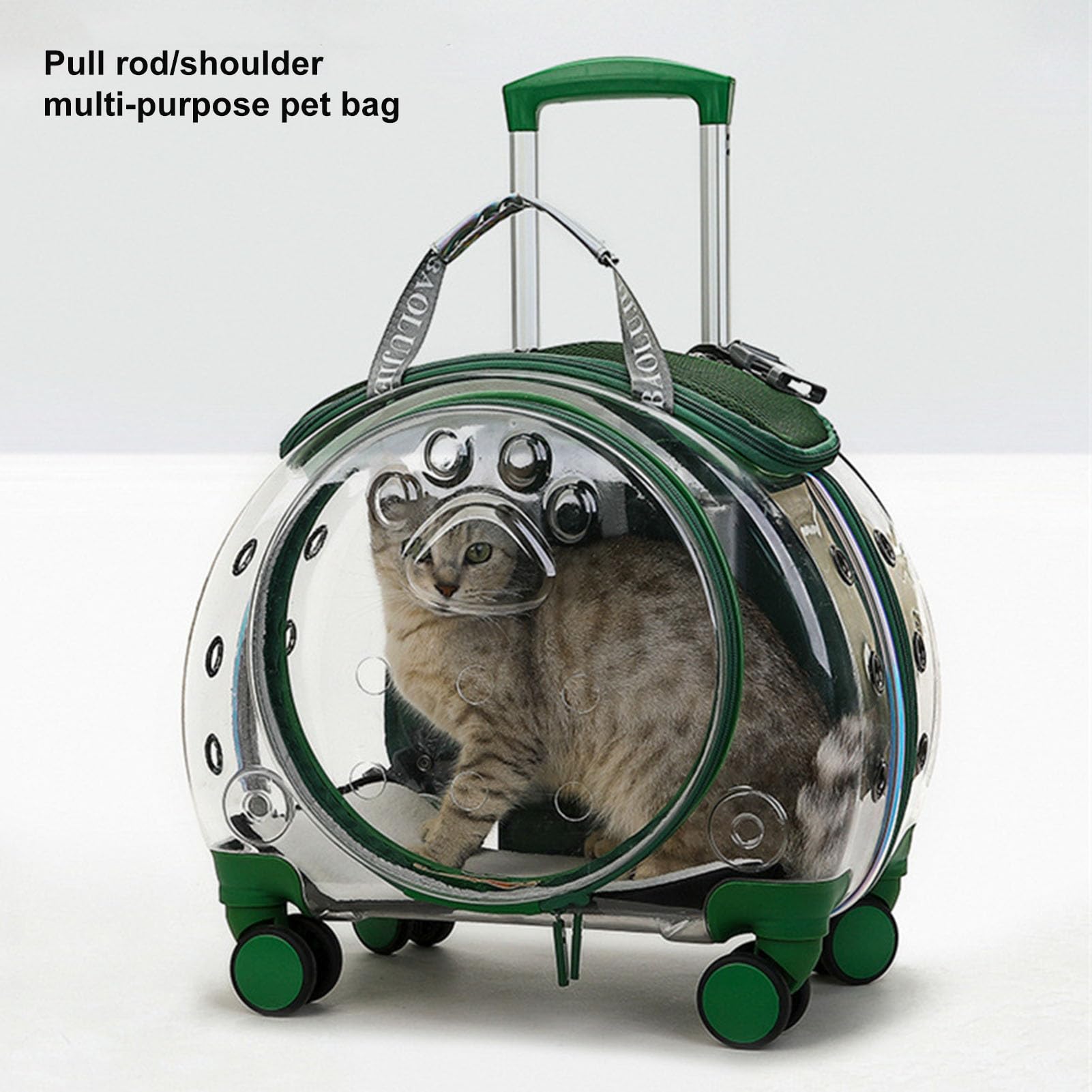 Transportador para gatos con ruedas, transportador transparente de burbujas para gatos, mochila para mascotas para gatitos, perros pequeños, agujeros de ventilación transparentes, ruedas