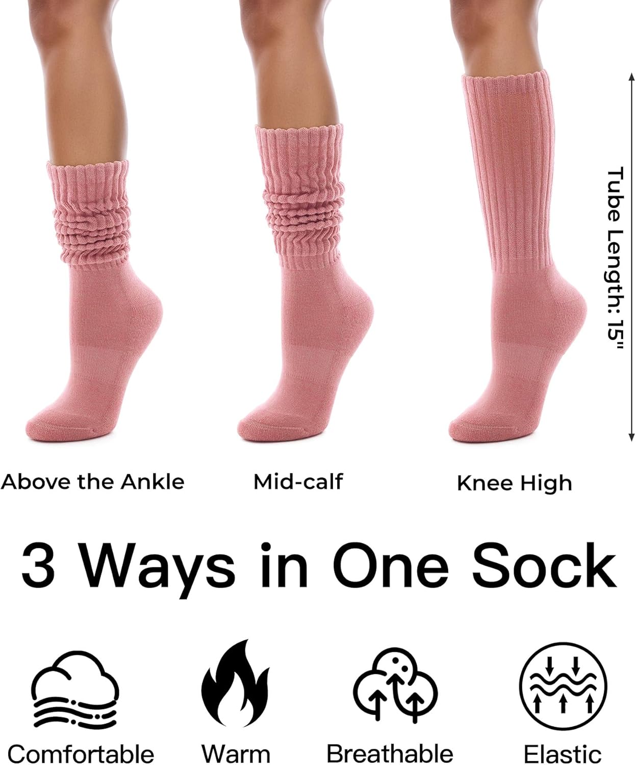 FITRELL Slouch Socks for Women, 3 Pairs Soft Cotton Knee High Scrunch Tube Boot Socks - Image 2