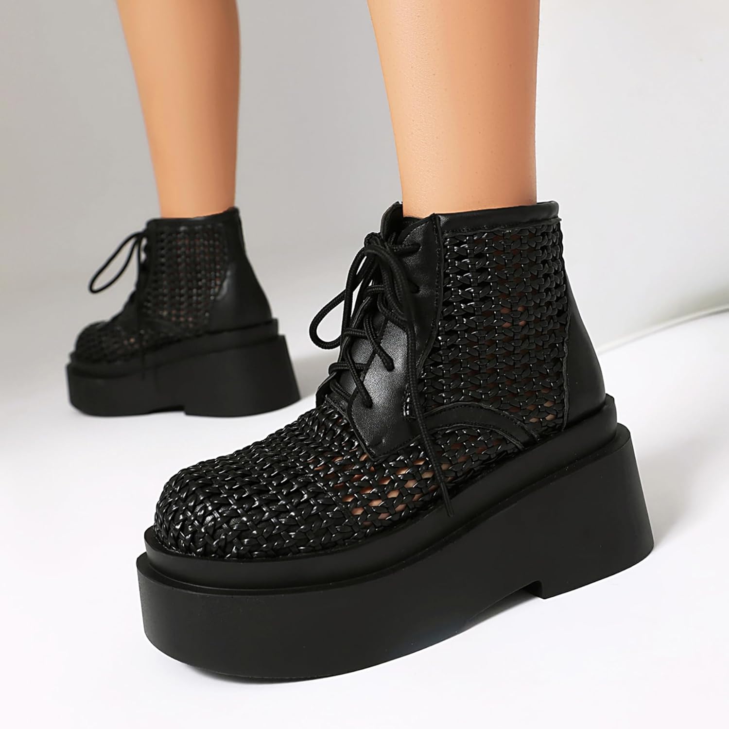 Gicoiz Platform Military Women Summer Fashion Lace Up Wedge Boots