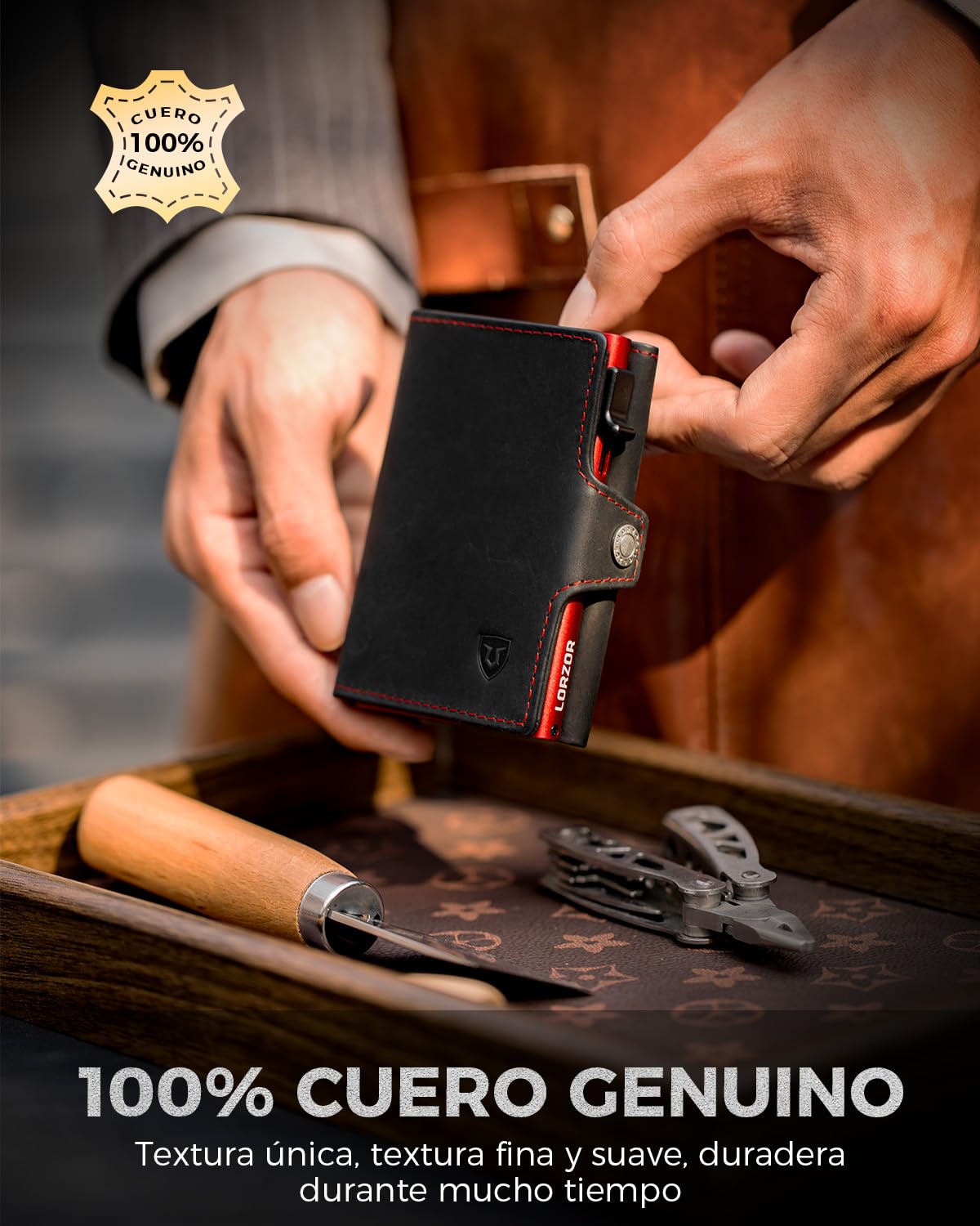 LORZOR Carteras para Hombre Pequeñas, Cartera Tarjetero Piel, Billeteras para Hombre con Bloqueo RFID, con Monedero & Compartimento para Billetes, Capacidad para 10 Tarjetas