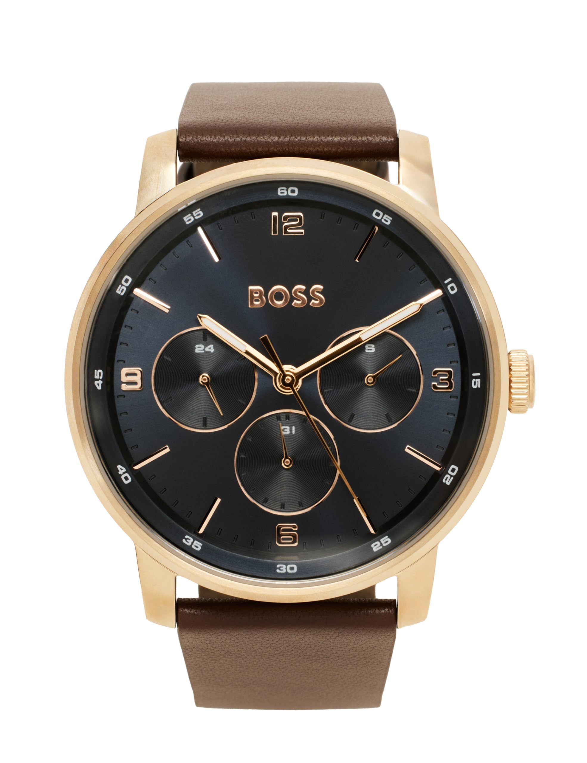 BOSS Multi Zifferblatt Quarz Uhr für Herren Kollektion Contender mit Schwarzem oder Braunem Lederarmband