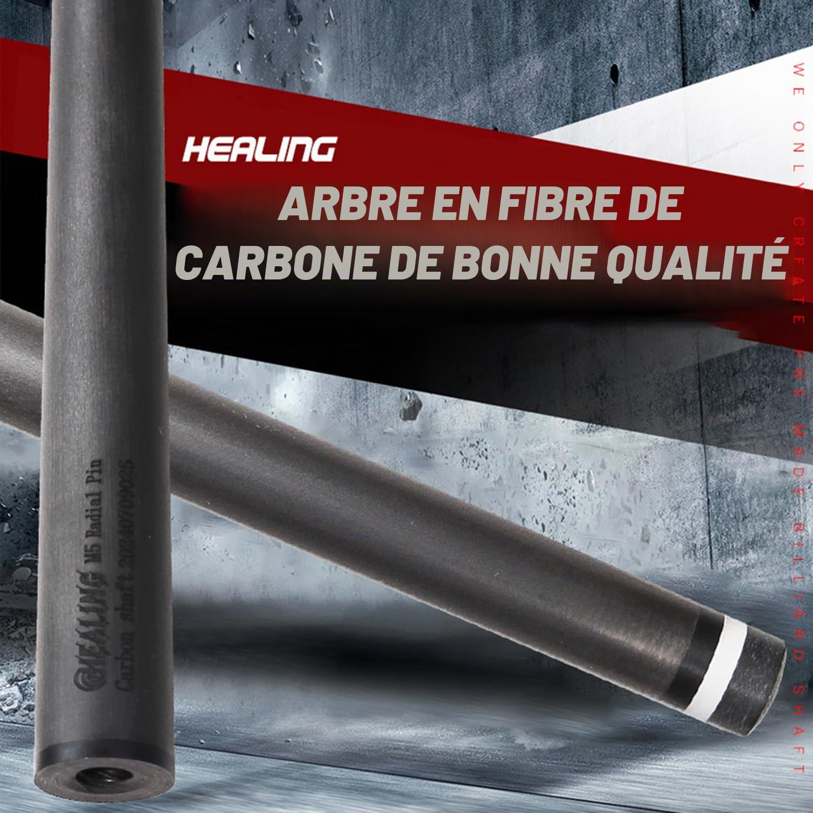 KHEALING La Queue en Fibre de Carbone a Un diamètre Frontal de 12,4 mm et Une Longueur de 737 mm. Elle Convient à l'extrémité arrière des queues de Billard avec Un connecteur à 3 Dents