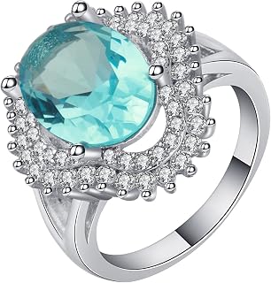 Wedding Rings Women 4 Prong Copper Engagement Ring Oval Blue Cubic Zirconia Engagement Rings Jewelry Gift for Women