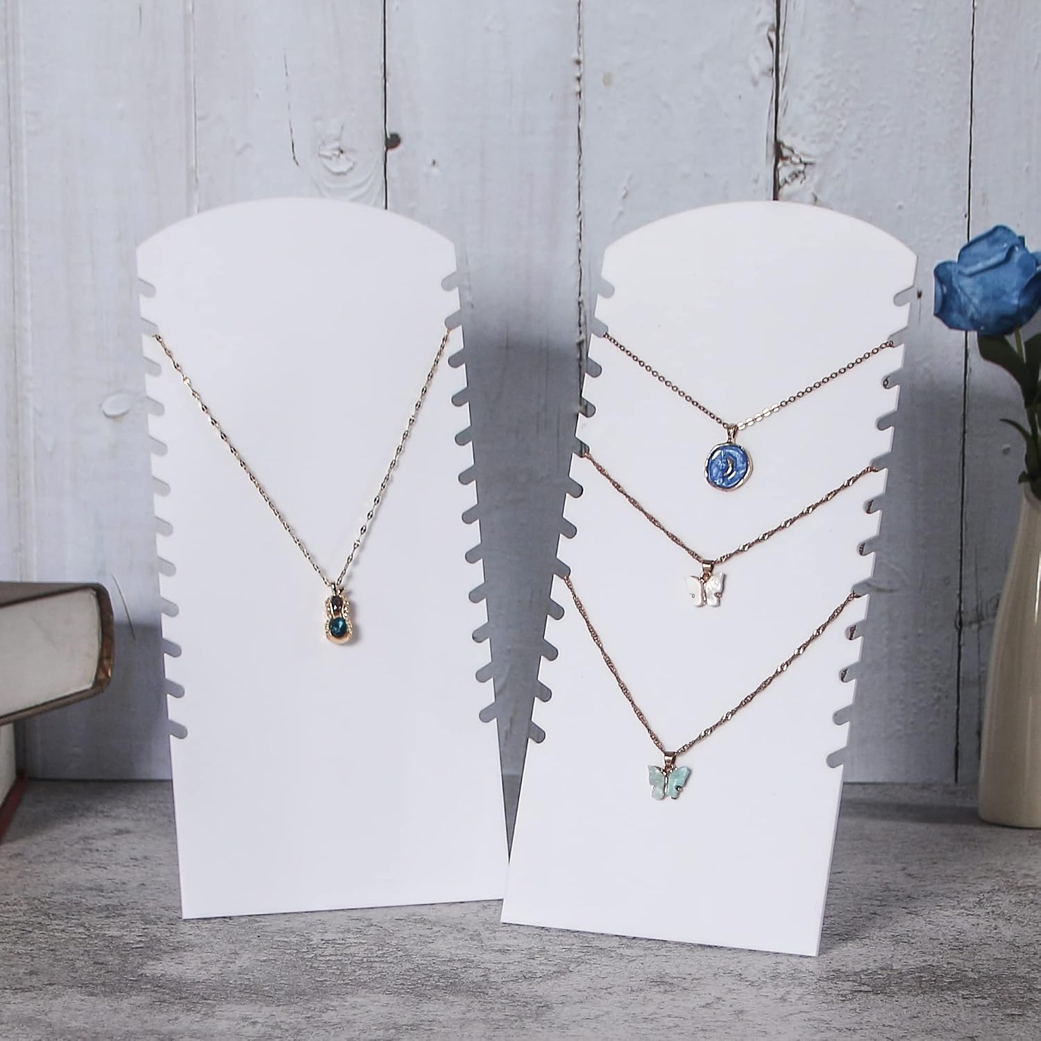 2PCS Acrylic Necklace Holder for Selling,Jewelry Display Stand for Show,Necklace Organizer Rack Boutique(4.72" width, White)