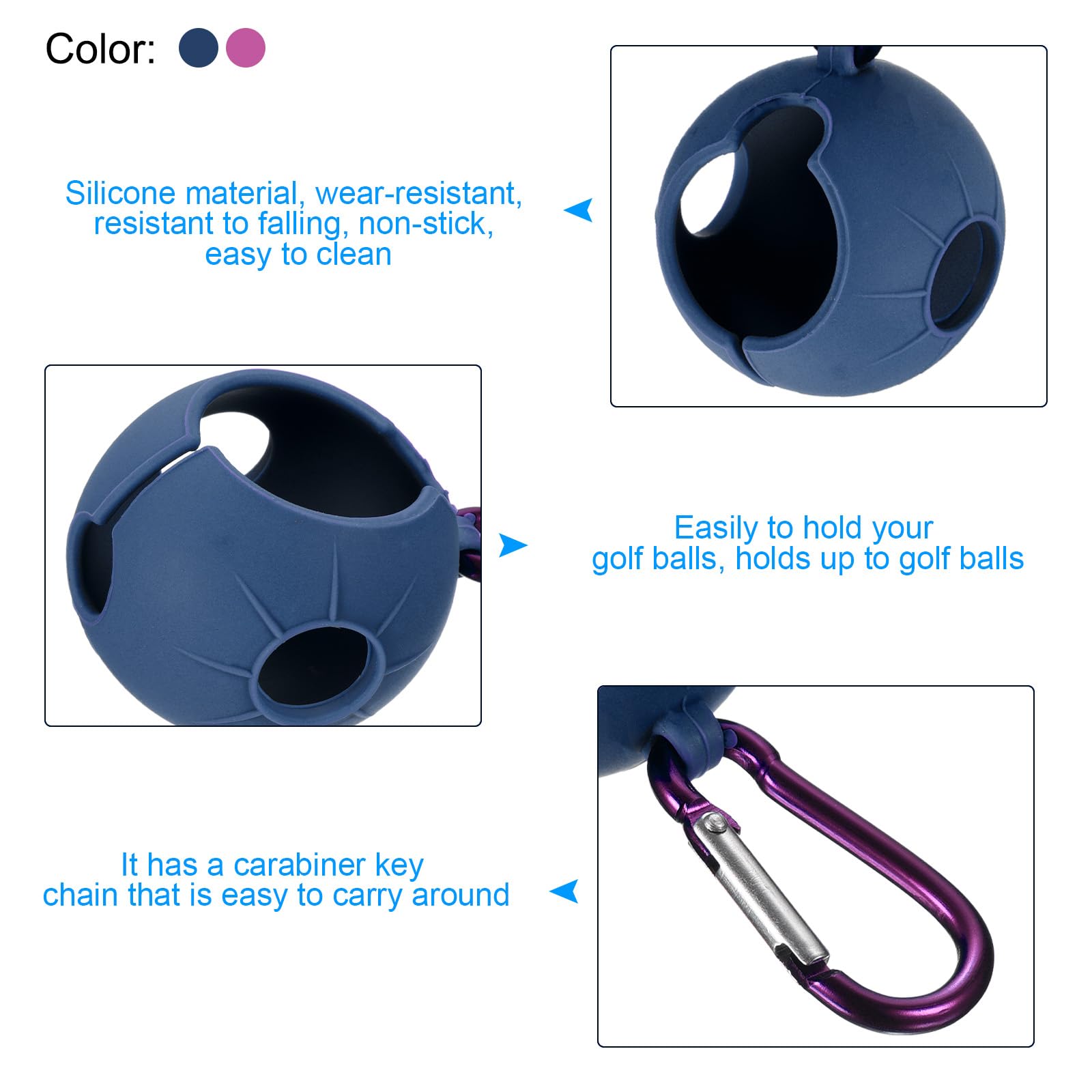 PATIKIL Golf Ball Holder, 2 Pack Silicone Balls Carrier Protective Portable Sleeve with Buckle for Golf Bag Belt Rose Red, Blue - Image 3