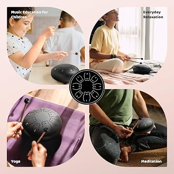 CAHAYA Steel Tongue Drum Set 6 Inch 8 Notes Steel Hand Drum with Music Book Drum Mallets Finger Paddles and Carry Bag for Kids Gift Musical Education Meditation Yoga CY0359