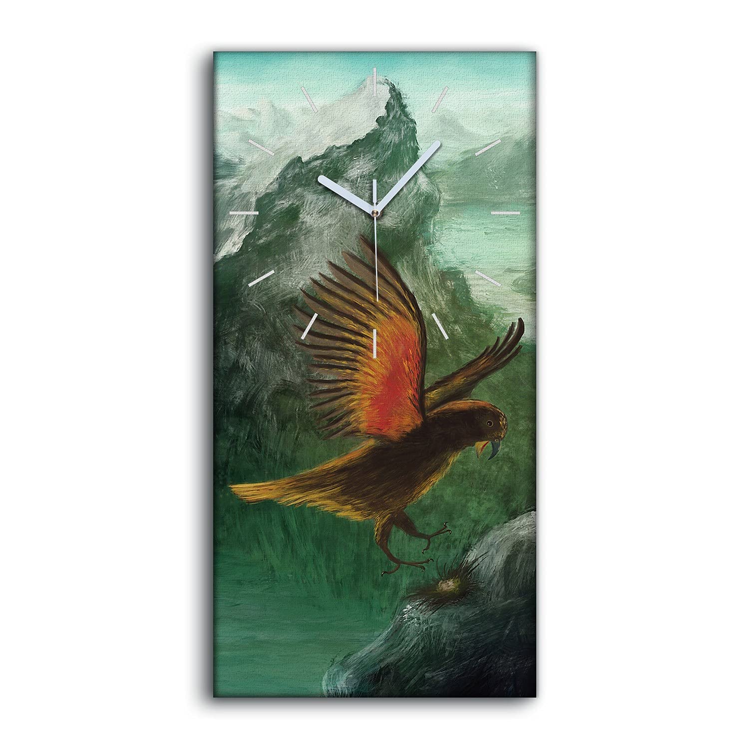 Horloge sur Toile Salon et Chambre Motif Oiseau 30x60cm Décoration Murale Sans Tic-Tac