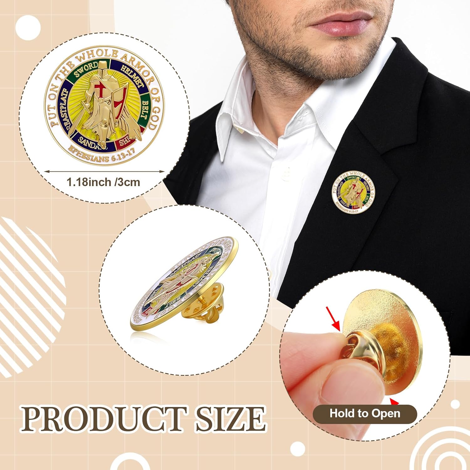 Riceshoot 60 Pcs 30 Pcs Put on the Whole Armor of God Lapel Pins Christian Religious Pins Put on the Whole Christian Gifts for Men Collectors Military Church School