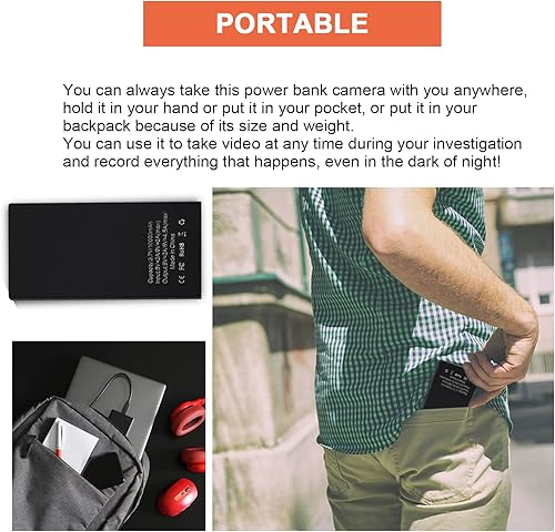 Miniatura 6 de Banco de energía de cámara oculta cámara espía portátil de 10000 mAh de largo en espera cámara de niñera Full HD 1080P con visión nocturna detección