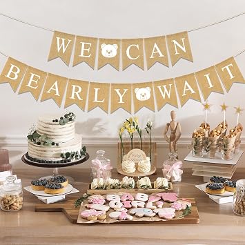 Weecent We Can Bearly Wait Decorations, Pre-Strung 6ft Burlap Teddy Bear Baby Shower Decorations We Can Bearly Wait Baby Shower Banner for Bear Birthday Party Supplies