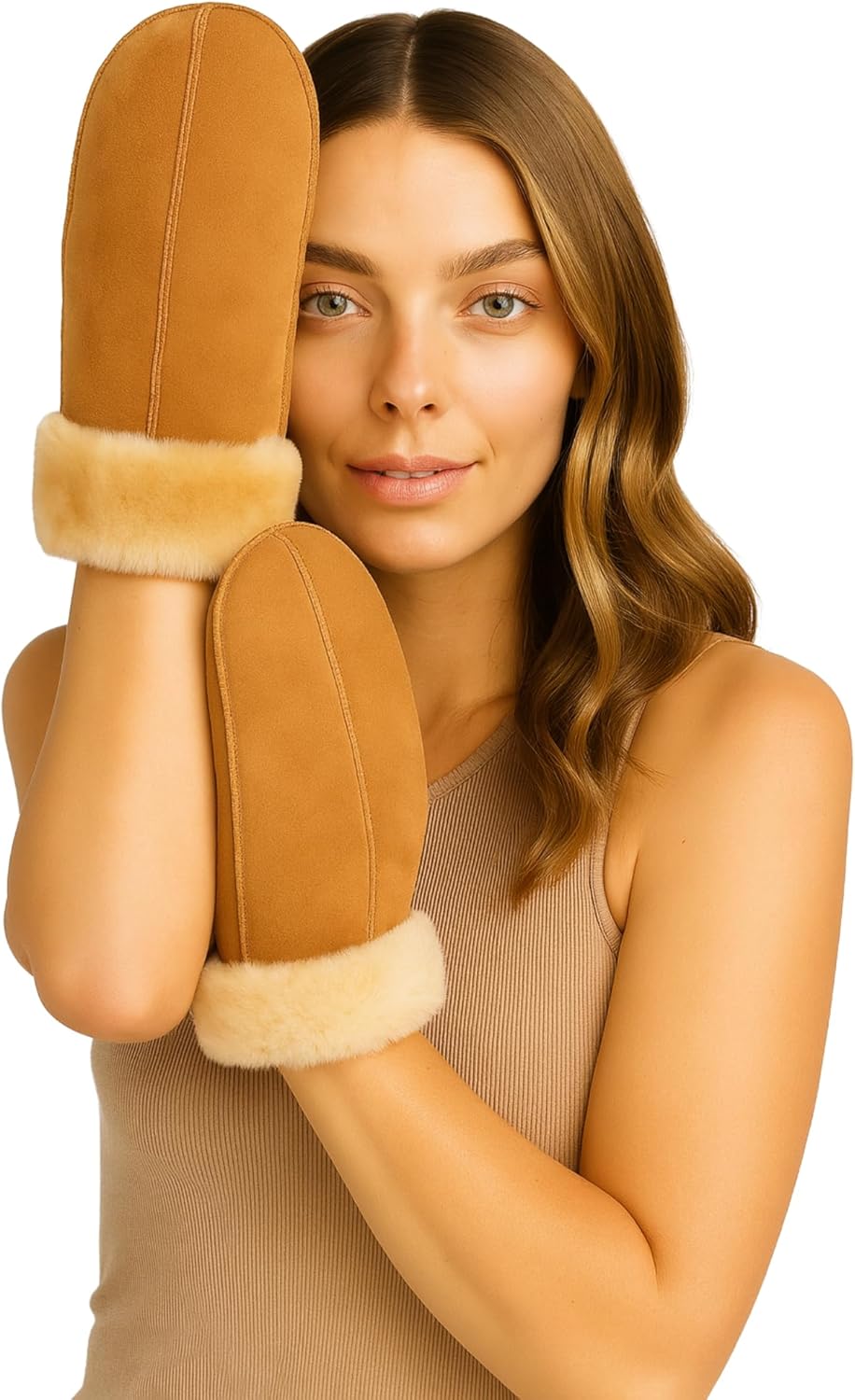 Women's Sheepskin Fur Mittens – LWG Certified Premium Shearling Leather Warm Cold Weather Winter Gloves