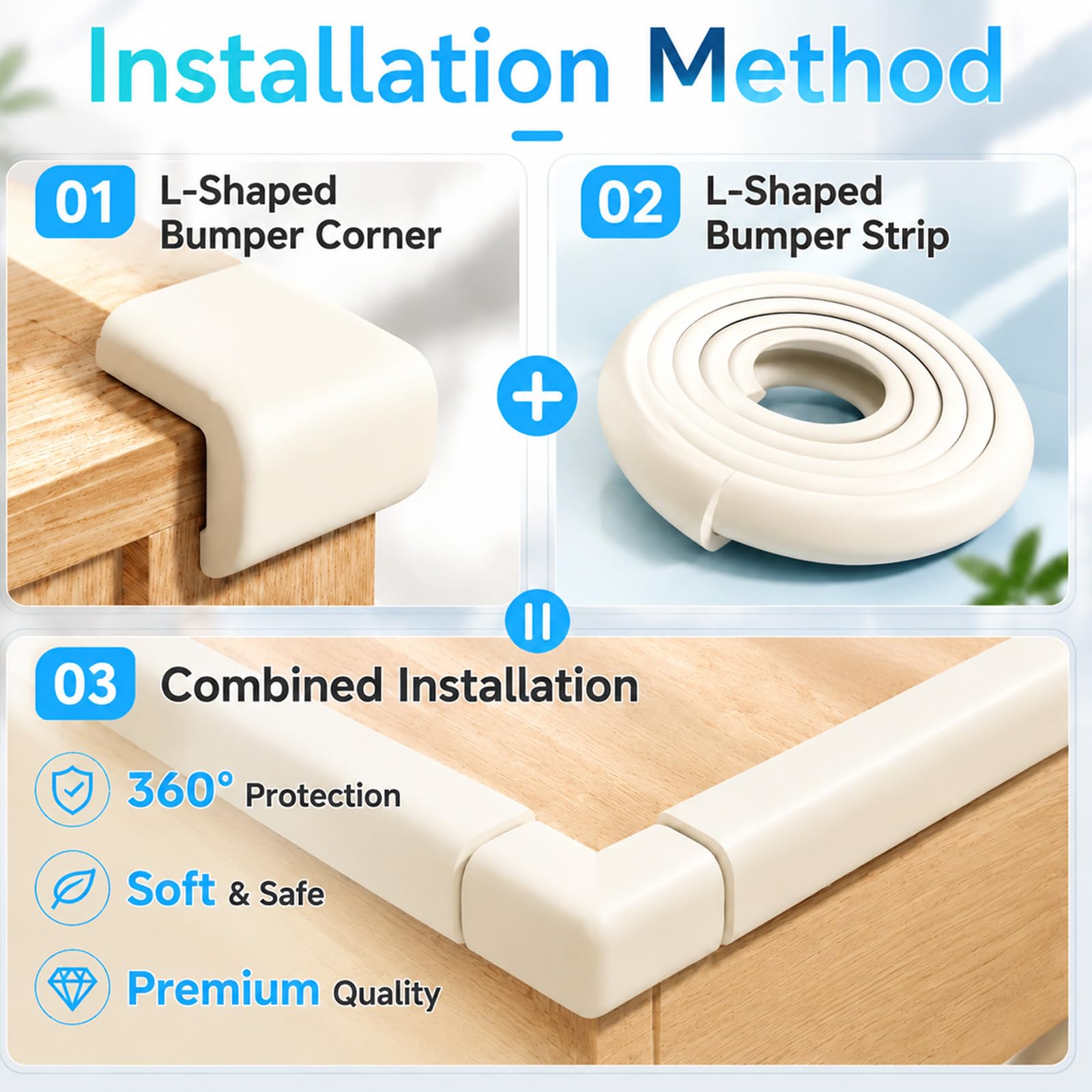 ZOMPAGO Protector de esquina de borde a prueba de bebés, 1 rollo de tira de esquina suave en forma de L, 4 protectores de esquina de seguridad para muebles, protector de pared, autoadhesivo, para