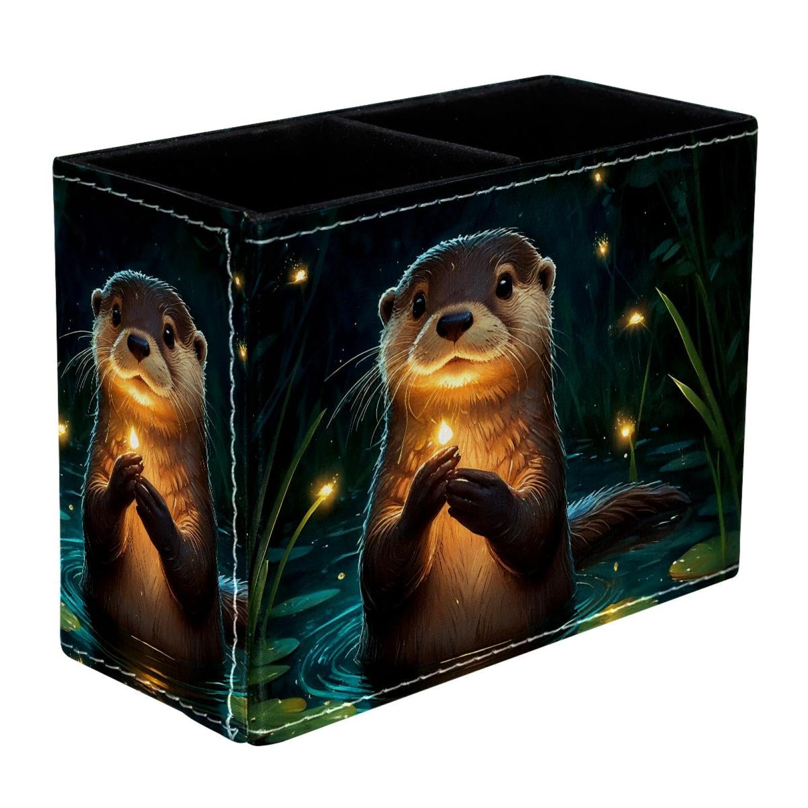 FWJZDSP Cute Otter PU Leather Pencil Organizer, Makeup Brush Holder, Office Decor and Desk Accessories Durable