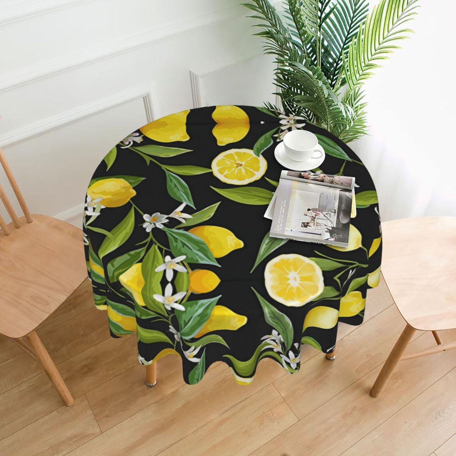 Yyhwhjde Black Citrus Fruit Pattern Prints Round Decorative Table Throw 60In – Waterproof Table Cover For Elegant Dining & Outdoor Gatherings