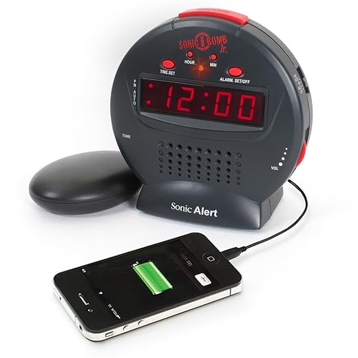 Sonic Alert Small Digital Alarm Clock with Battery Backup, Snooze, Full Range Brightness Dimmer