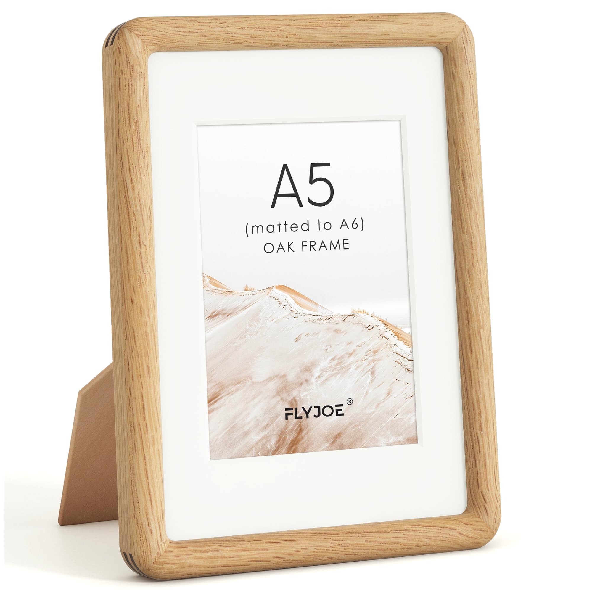 Solid Wood Picture Frame with Mat, Oak, A5, Tempered Glass