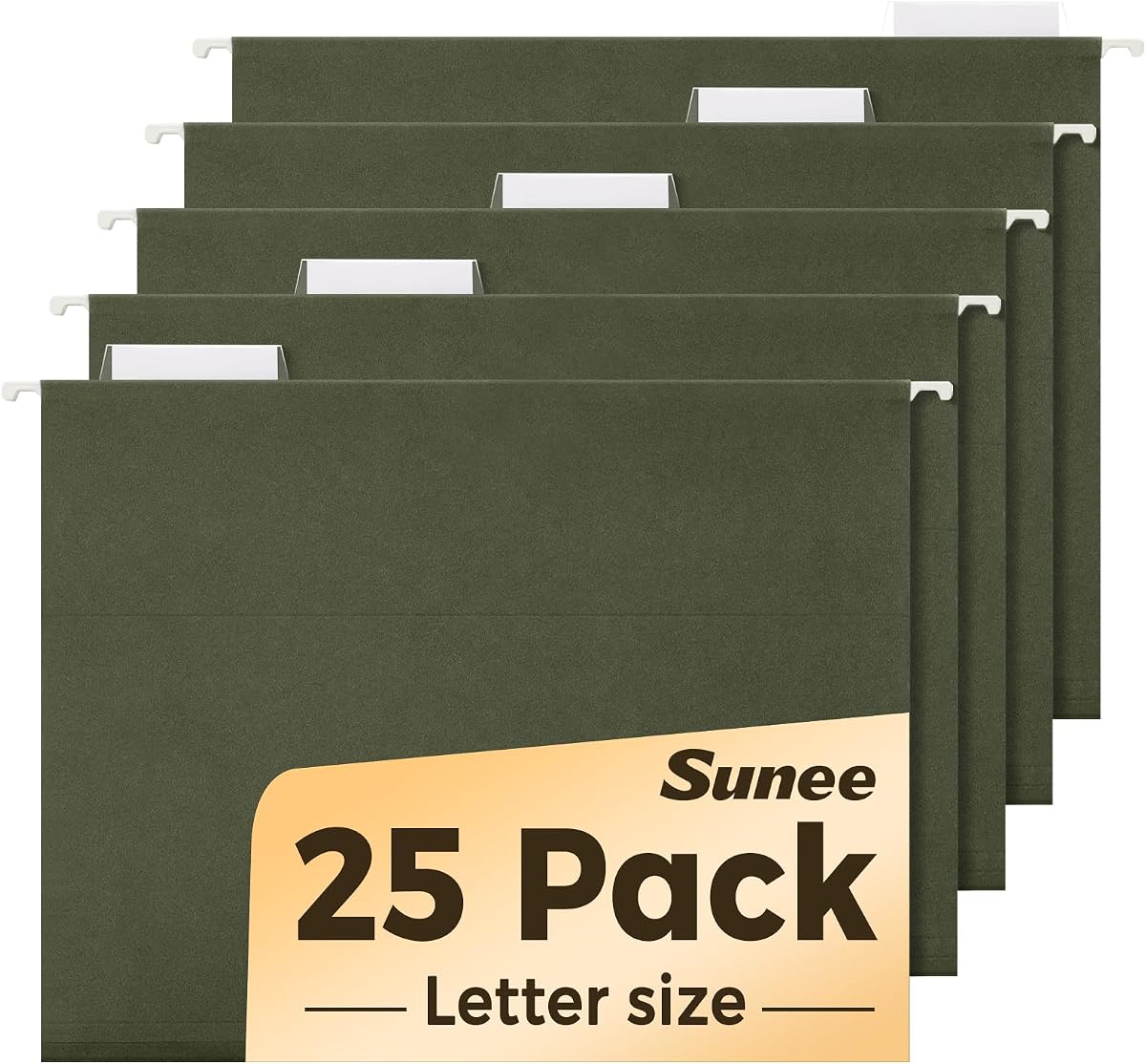 SUNEE Carpetas colgantes para archivos, paquete de 25 carpetas colgantes reforzadas tamaño carta, pestañas ajustables de corte 1/5, diseñadas para archivos voluminosos, archivador, verde estándar