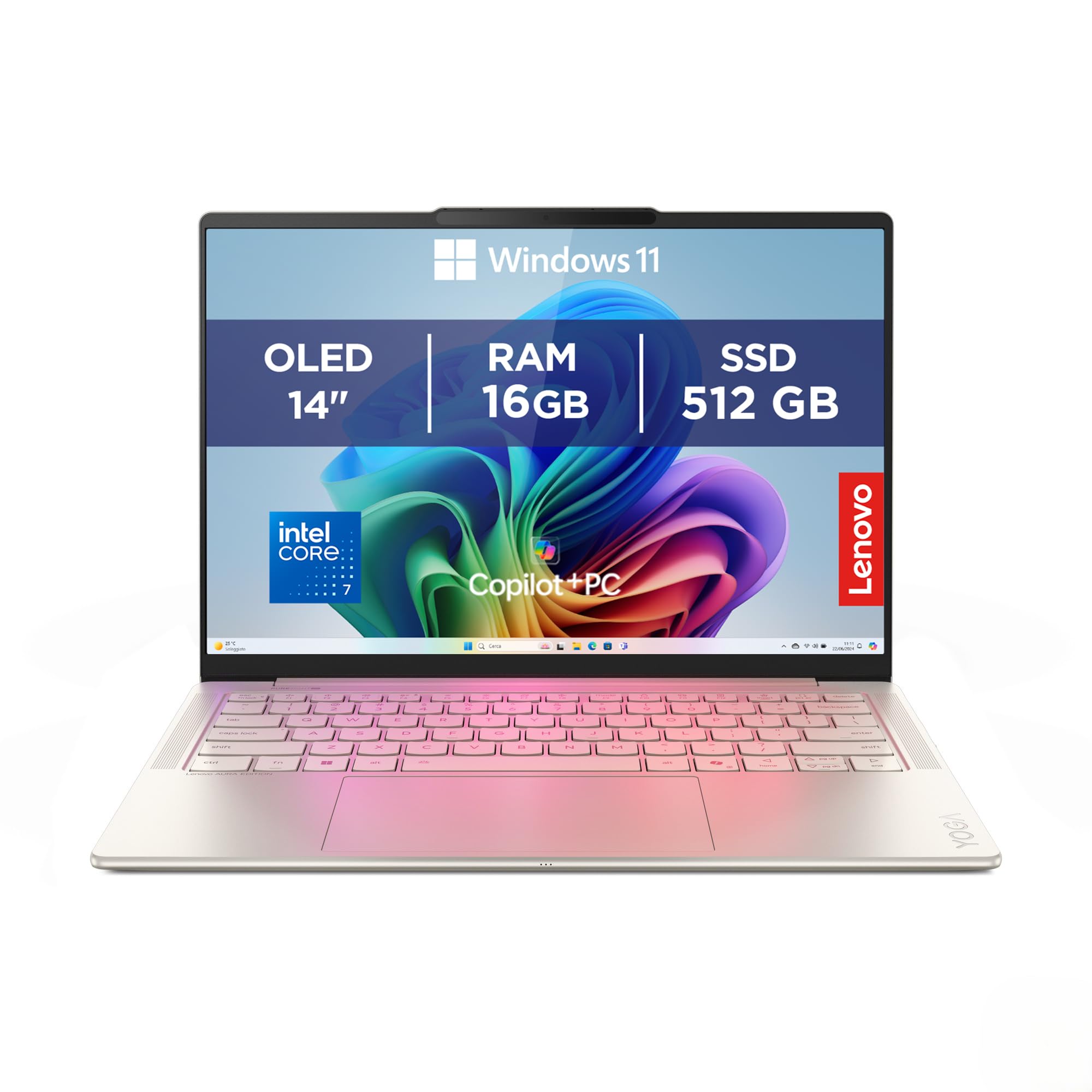 Lenovo Yoga Slim 7i Aura Edition Laptop | 14" WUXGA OLED | Intel Core Ultra 7 256V | 16GB RAM | 512GB SSD | Intel Arc Grafik | Windows 11 | QWERTZ | Seashell | 3 Jahre Garantie Exklusiv bei Amazon