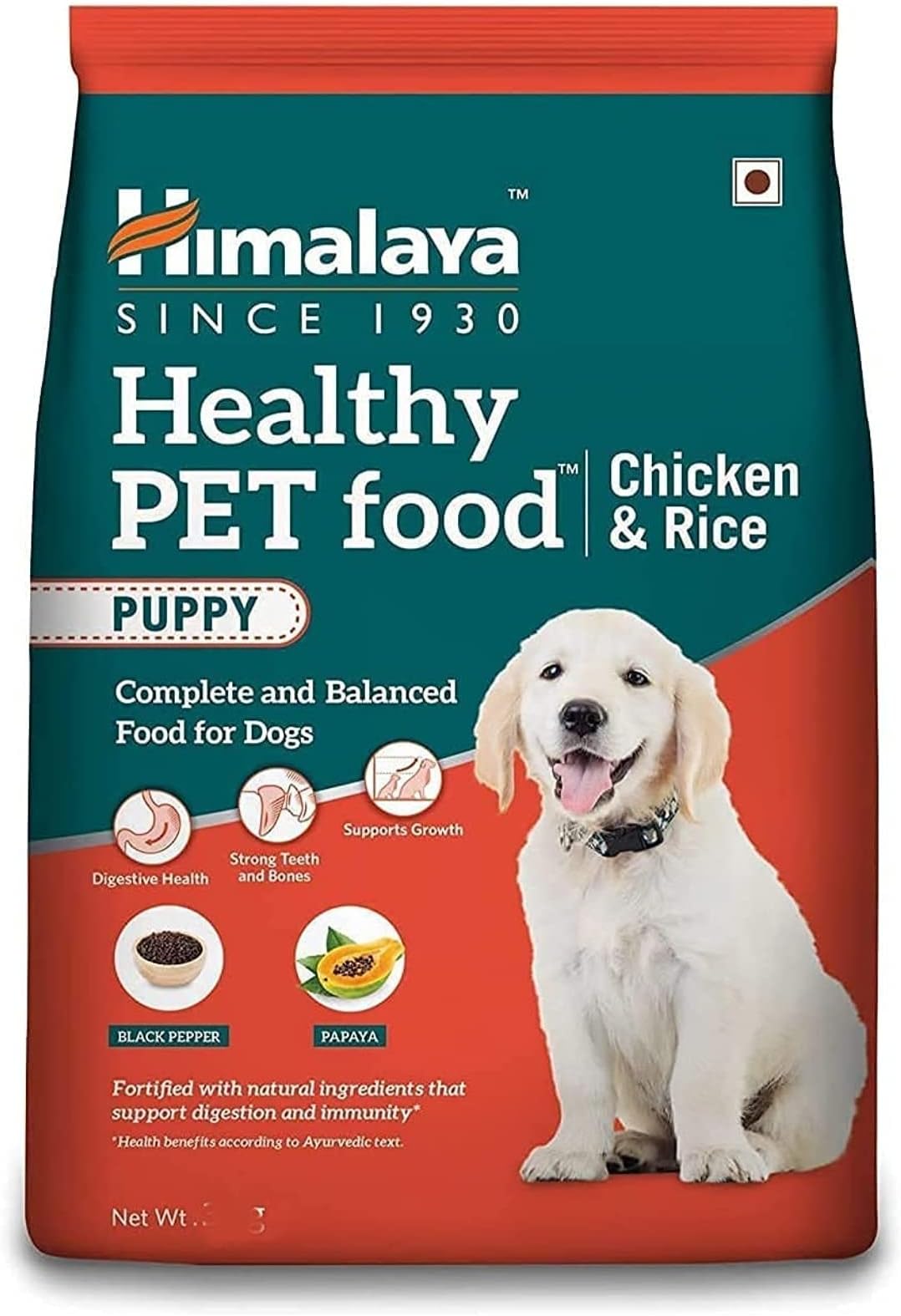 Himalaya Healthy PET Food for Puppies | Chicken & Rice | 3kg | Complete & Balanced Nutrition with Black Pepper, Oats & Papaya