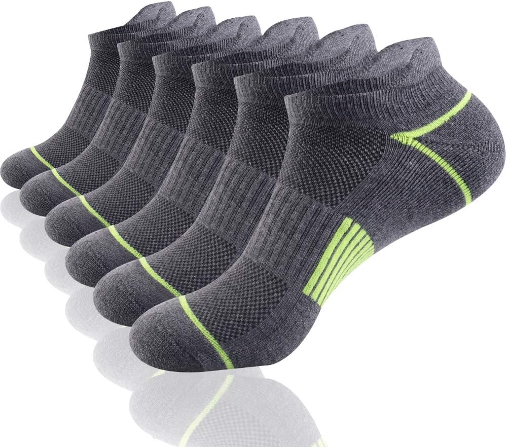 JOYNÉE Mens Athletic Low Cut Ankle Tab Socks 6 Pack Cushioned Breathable for Running