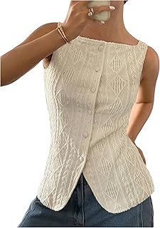 Women's Button Down Y2k Textured Tank Top Sleeveless Vest Shirt Old Money Clothes