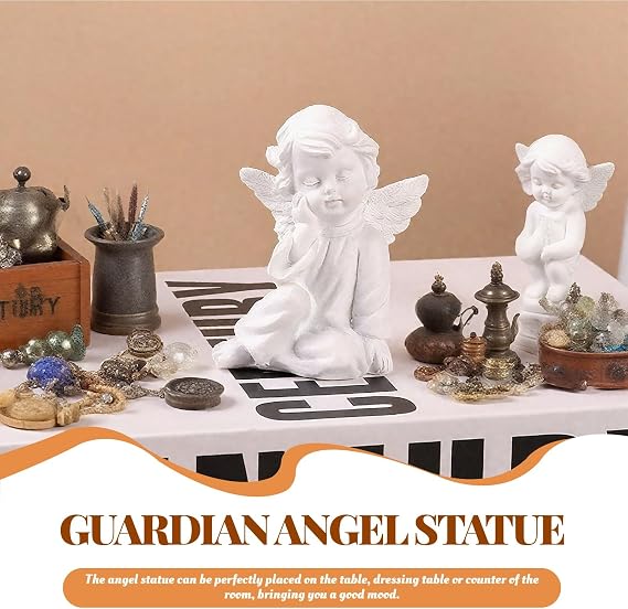 Cyrank Cherubs Angels Figurine, Small Sleeping Angel Statues Adorable Angel Sculpture Resin Cherubs White Angel Statue for Indoor Outdoor Home Garden Decoration(#2)