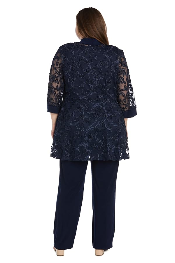 R&M Richards Women's 2-Piece Embroidered Soutache Mock Jacket Pant Set with Necklace & Trousers, Formal Day to Evening Wear by R&M Richards - Image 3
