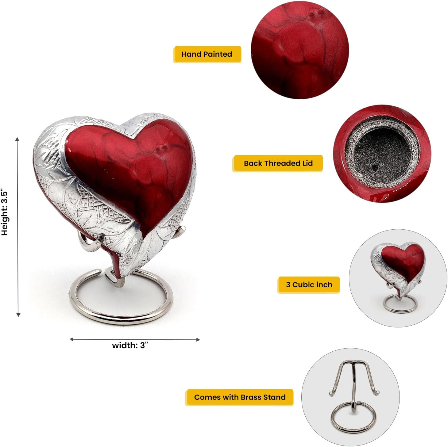 5MOONSUN5 Urns for Human Ashes - Empathetic Heart Memorial Keepsake Urn for Adult Male & Female - Metal Pink Heart Cremation Urn with Velvet Box & Display Stand (Red)
