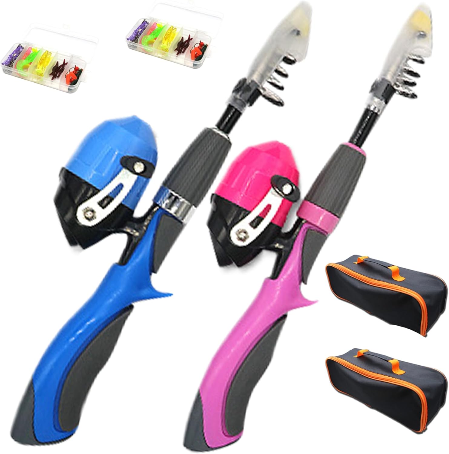 4Pcs/Set Kids Fishing Set Portable Telescopic Fishing Rod 6-Section Beginner Fishing Pole with Spinning Fishing Reel, Portable Bag, Tackle Box (Blue), Telescopic Fishing Rod and Reel Combo